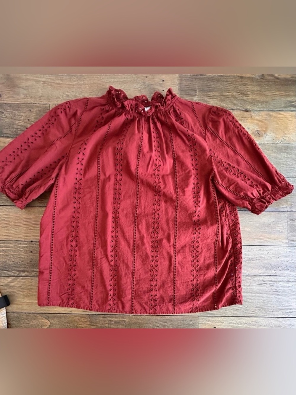 Universal Thread Eyelet Lace Ruffle Short Sleeve Blouse Burnt Orange - Picture 4 of 15